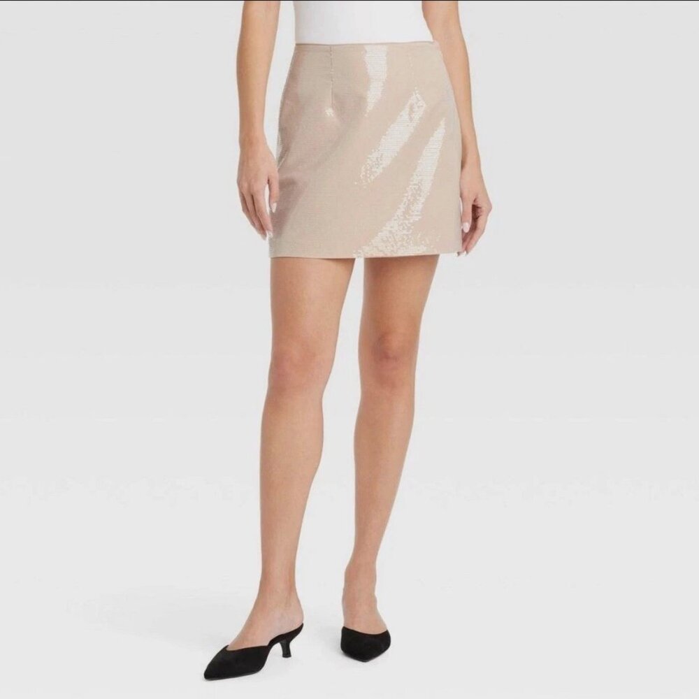 NWT A New Day Target Clear Sequin Mini A-Line Tan Skirt Size 10